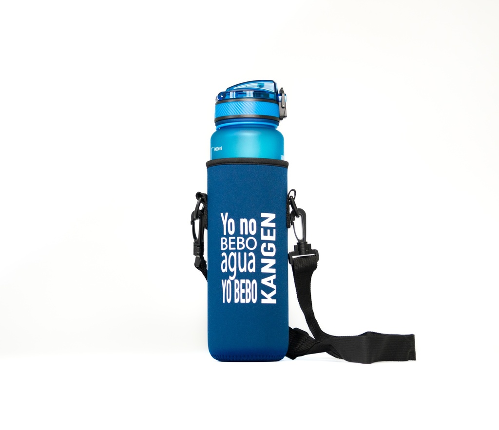 Porta Botella de neopreno azul con correa ajustable para hombro y mano﻿