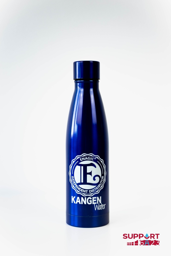 Botella térmica de acero inoxidable azul con logo DISTRIBUIDOR INDEPENDIENTE ENAGIC.