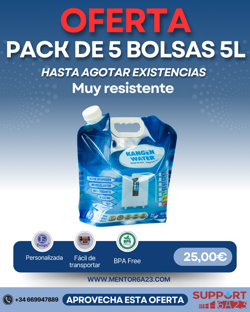 OFERTA Pack de 5 Bolsas de 5 Litros Personalizada KANGEN_K8