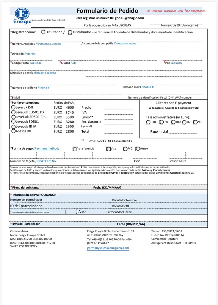 NUEVO Block de Pedido Enagic (Actualizado Febrero 2026)