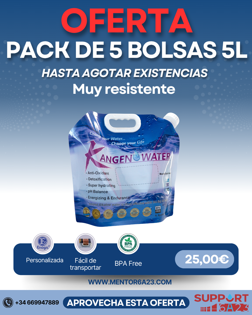 OFERTA Pack de 5 Bolsas de 5 Litros personalizadas KANGEN color PÚRPURA K8