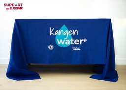 Mantel de tela azul con logo serigrafiado Kangen Water.